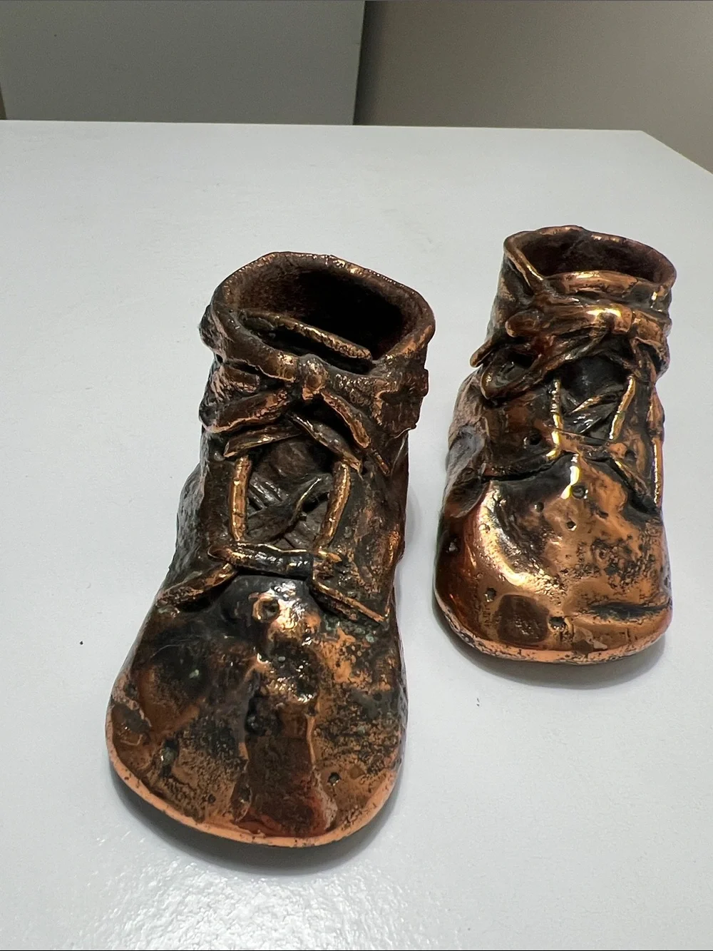 Bronzed Antique Classic Baby Walker Shoes Figurine in Metallic Brown - Vintage
